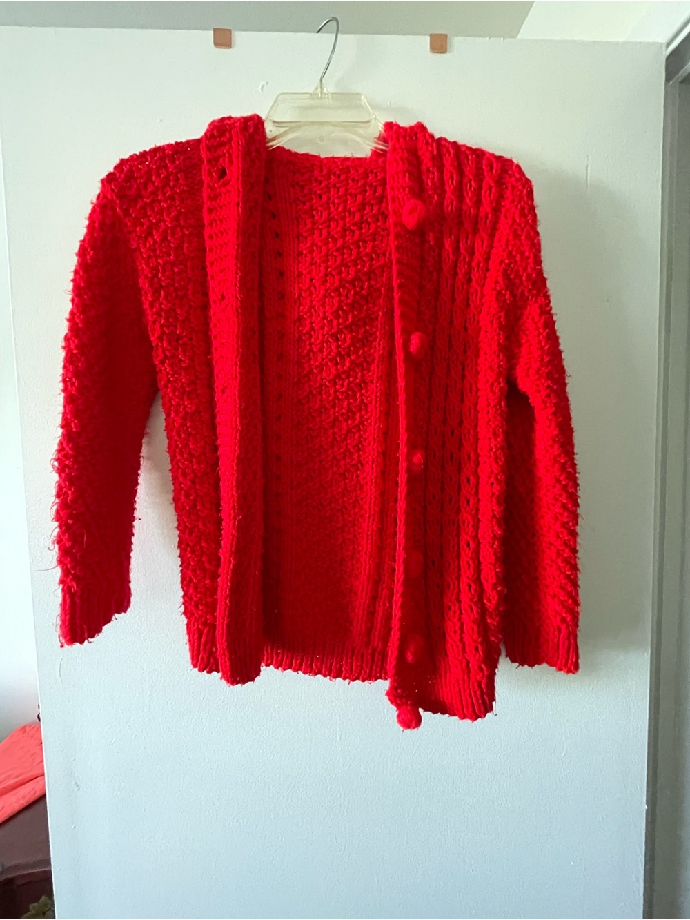 Bright Red Chunky Knit Women's Cardigan Sweater
